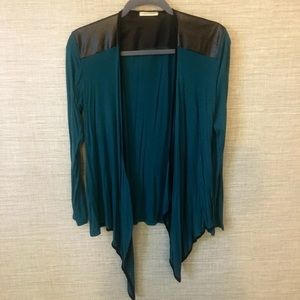 Teal color tea and rose cardigan with faux leather